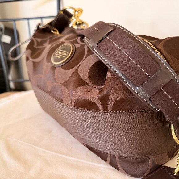 Authentic Coach Monogram Brown Small Shoulder/Wristlet Bag, Brown Lining - Picture 4 of 12